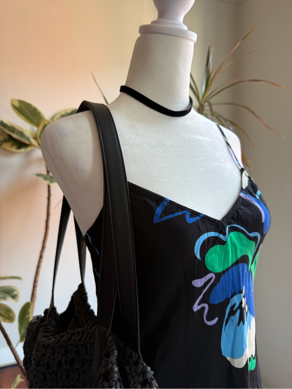 GAP Black Midi Dress with Blue & Green Floral Print - Picture 5 of 5